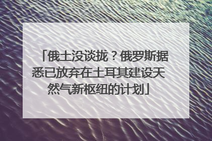 俄土没谈拢？俄罗斯据悉已放弃在土耳其建设天然气新枢纽的计划